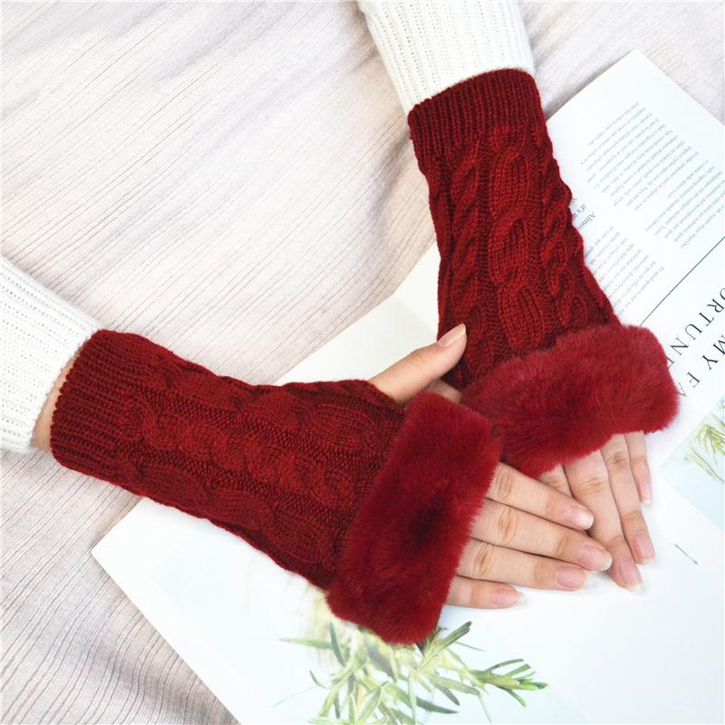 Winter Women Gloves Plush Faux Fur Knitting Wool Keep Warm Mitten Fingerless Lady Girl Half Finger Gloves Christmas Gift