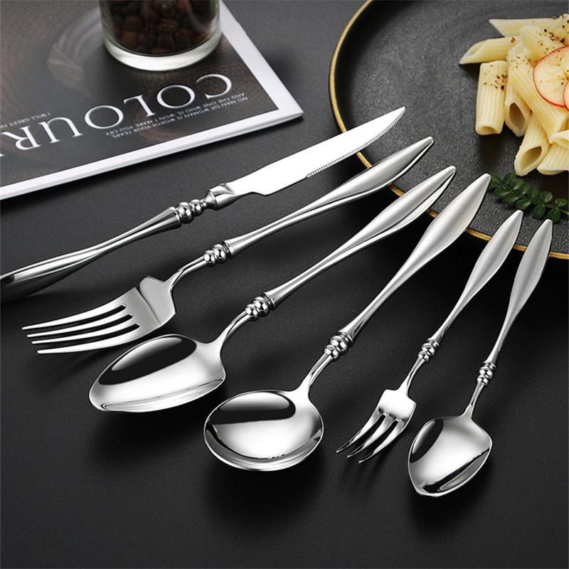 French 304 Stainless Steel Cutlery Sets Heavy Fork Spoon Knife Table Full Service Table Wedding Decoration Utensils Kitchen