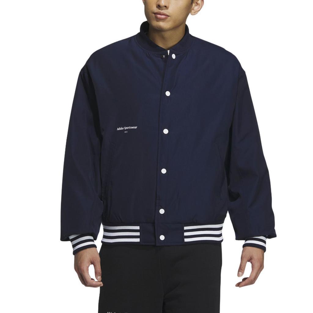 Adidas Casual Baseball Collar Striped Cotton Jacket Men Outerwear Legend-Ink-Blue White IZ1602