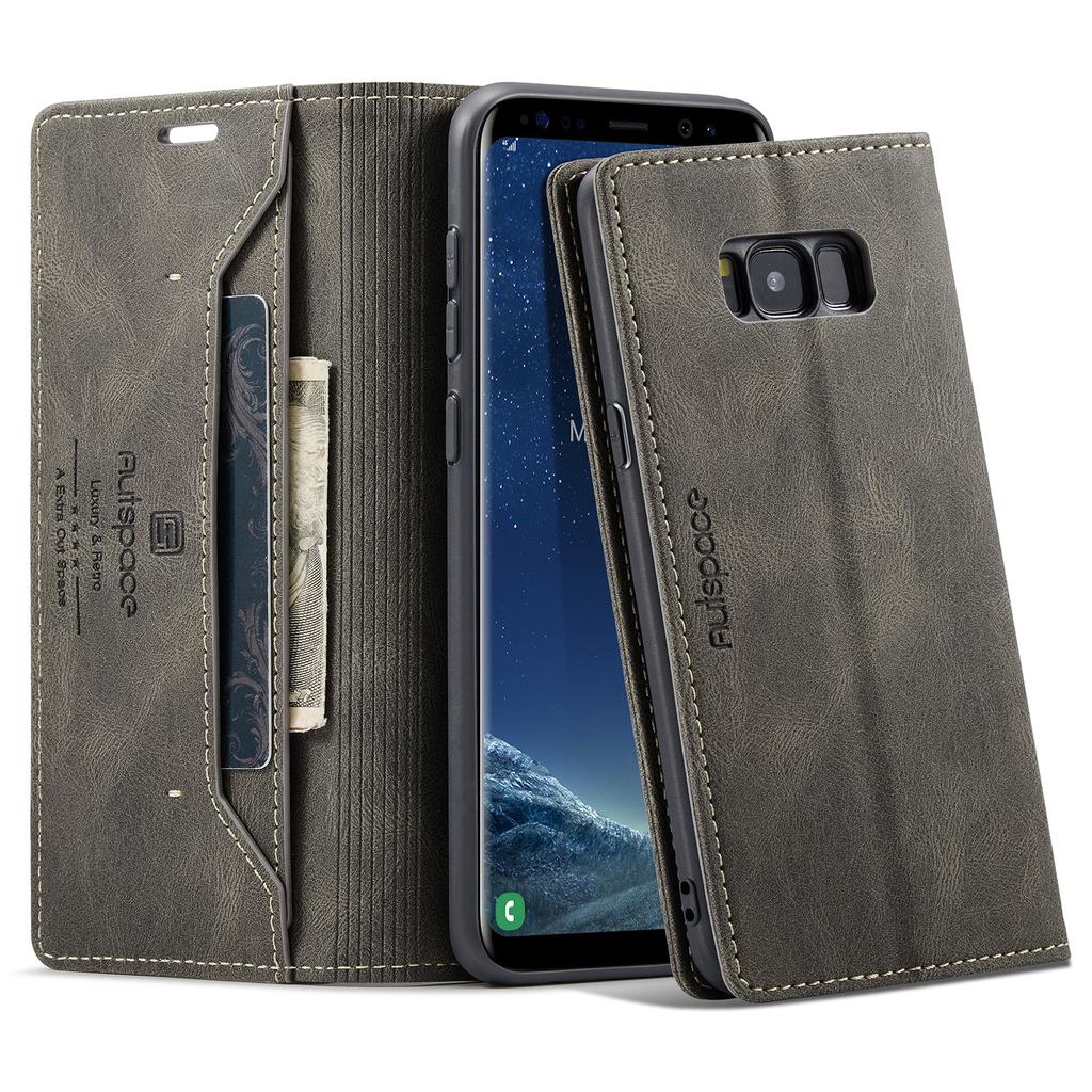 For Samsung Galaxy S8+ Wallet Case AUTSPACE A01 Leather Stand Cover with RFID Blocking Card Holder