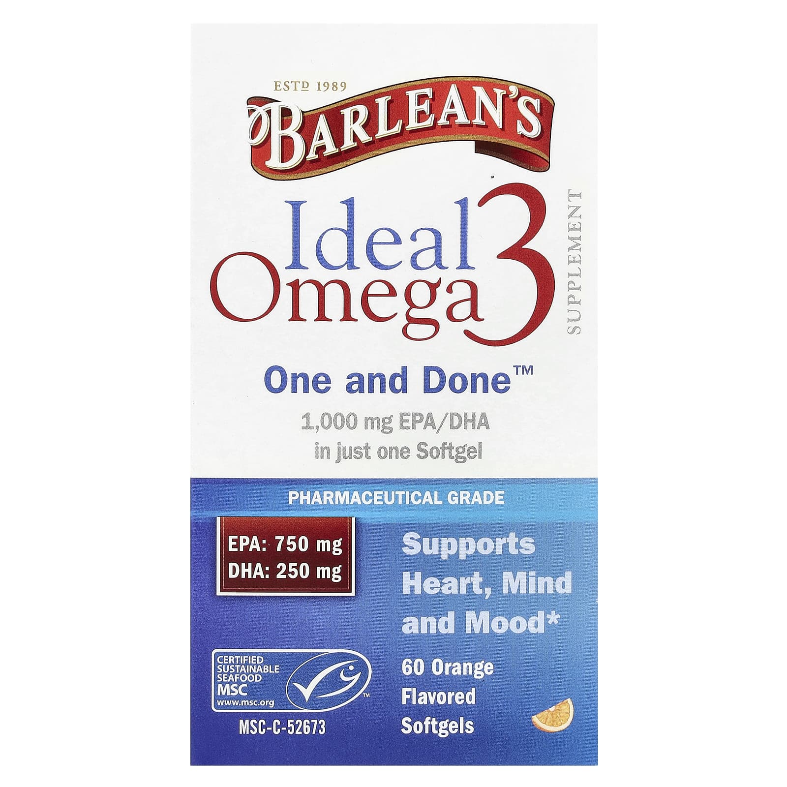 

Barlean S, Ideal Omega-3, Orange Flavor, 60 Softgels