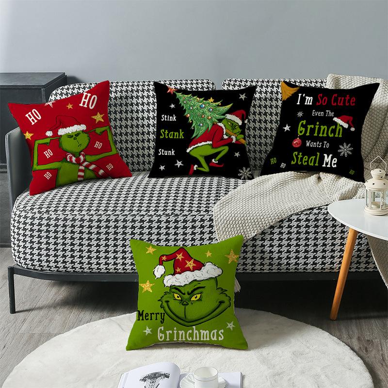 New Christmas Decorative Cushion Cover Linen Print Funny Pillow Sofa Home Cushion Cover