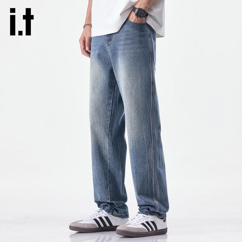 izzue it Men s American Retro Loose Straight-Leg Jeans 32