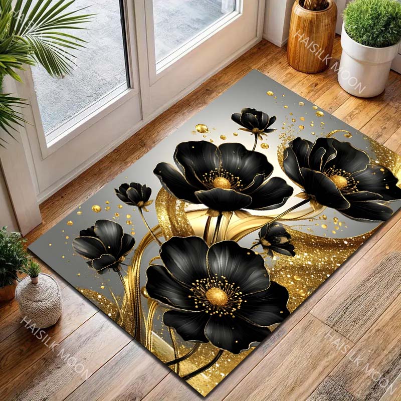 Beautiful Golden Flowers Carpet for Living Room Bedroom Bedside Floor Mat Sofa Table Area Rugs Home Decor Large Size