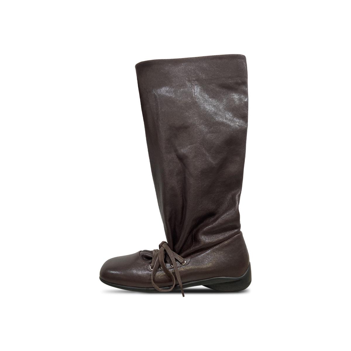 

Супермягкая овчина~ кожа квадратный носок плиссированные западные ботинки на меху женские ретро на толстой подошве с большим обхватом голенища рыцарские сапоги длинные сапоги 35