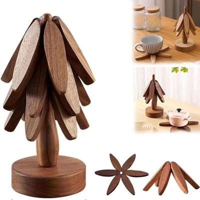 1Pc Wooden Trivets for Hot Dishes Insulated Coaster Dishes Trivet Stand Ornaments Insulation Mat Tree Coaster Dining Pot Mats