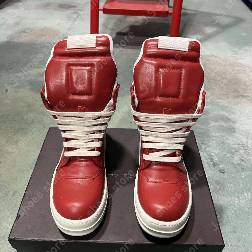 R-o Classic Boot Red Leather High Top Shoe Luxury Genious Men Sneaker Zipper Women Casual Shoes Lace Up Geobasket Ankle Boots