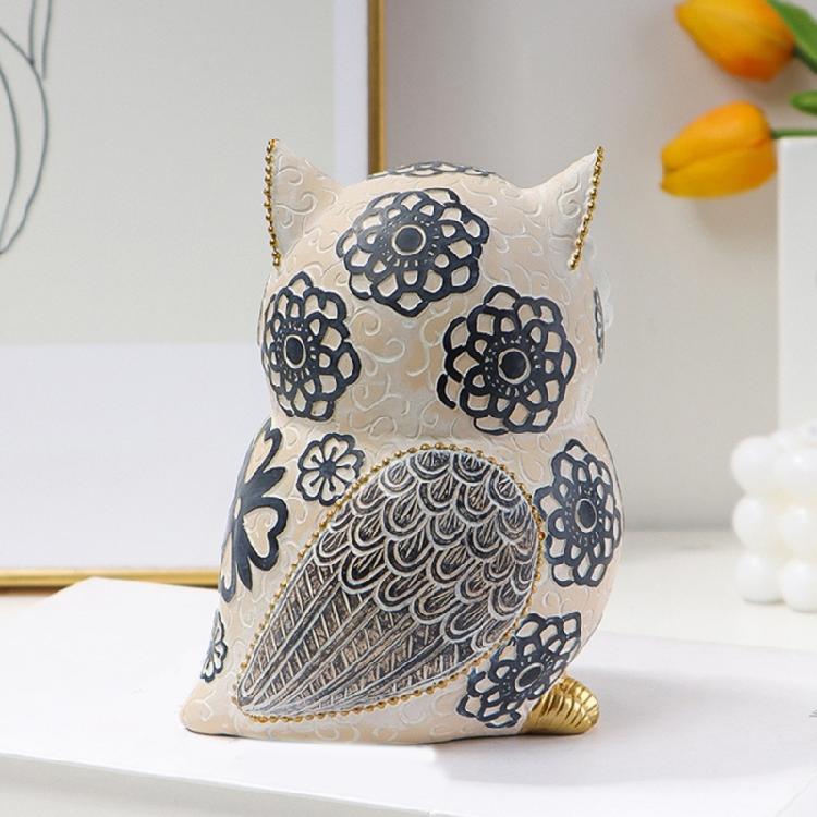 Artistic Owl Figure Statue In Resins with Flower Designs Sophisticated Home Decorative Ornament for Interior Decors