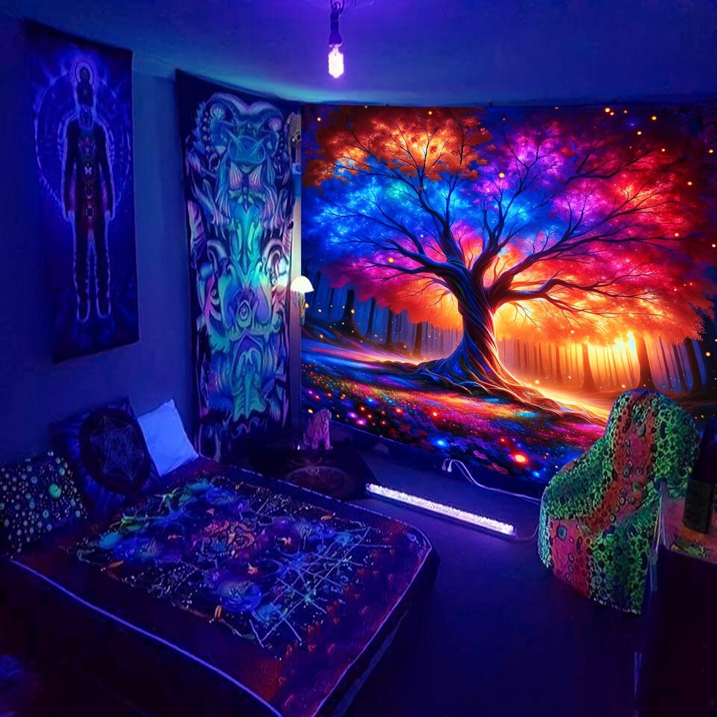 Magic Tree Fluorescent Tapestry Embrace the Magic of NatureUV tapestry wall hanging bedroom home party decoration