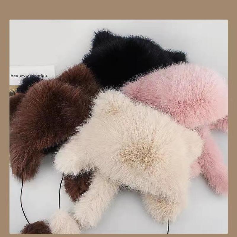Thickened Winter Hats For Women Keep Warm Windproof Furry Trapper Hat With Cute Tail Ear Protectors Bomber Hat Winter