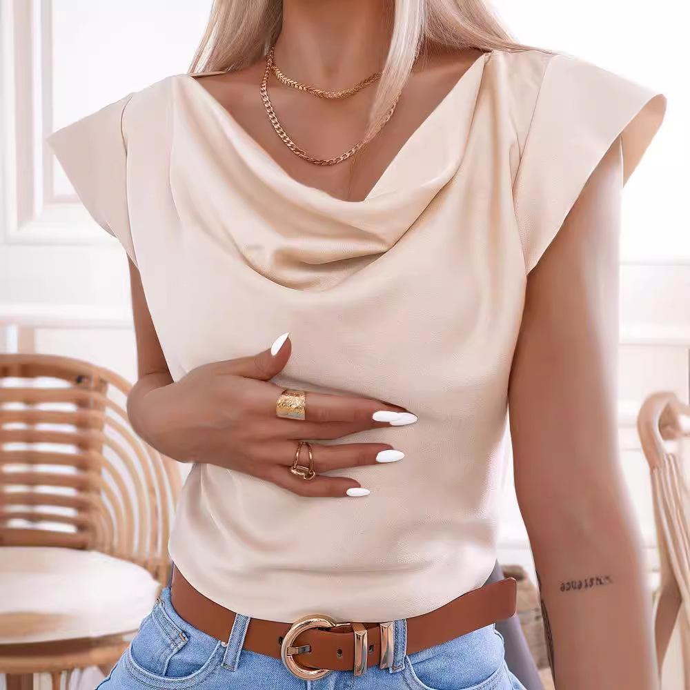 

BITCED Летняя однотонная простая женская рубашка с коротким рукавом и воротником-стойкой, топ для женщин XL хаки