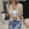 Knitted Women's Hollow-out Cardigan for Summer Women's Hollow-out Short Sleeve Cardigan Coat Short Sleeve Button Down Knit Jacket Hollow-out Design
