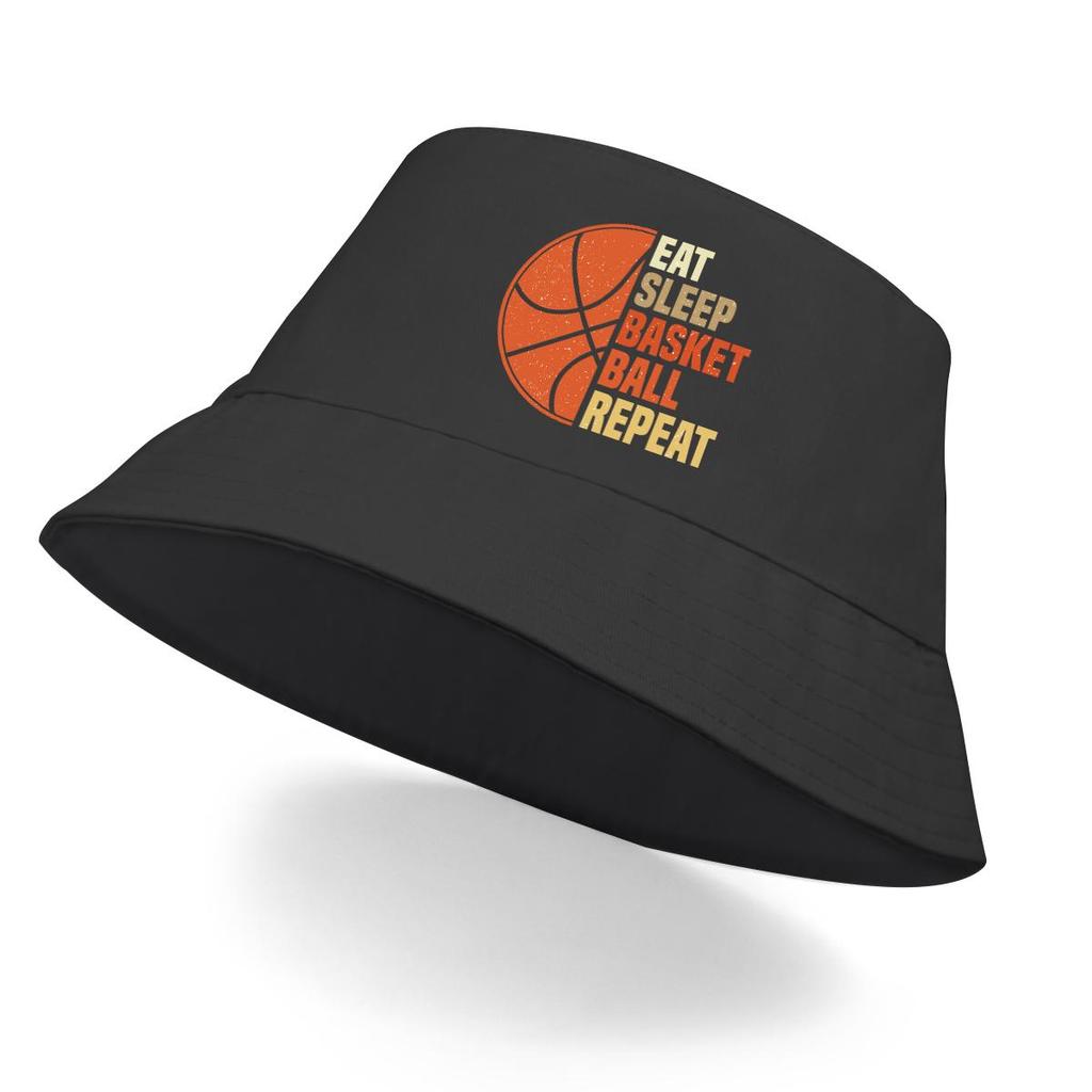 Bucket Hat With "EAT SLEEP BASKET BALL REPEAT" Print , Women's Hat Reversible Casual Wide Brim Fishing Cap