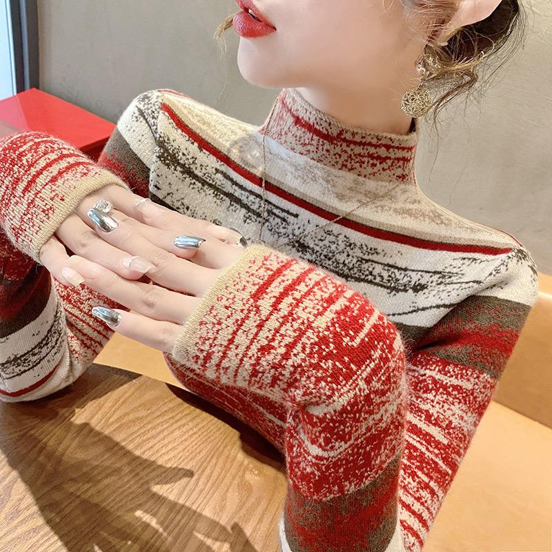 New Spring New Half-high Neck Contrast Sweater Fashionable Sweater Bottoming Shirt Ladies Top