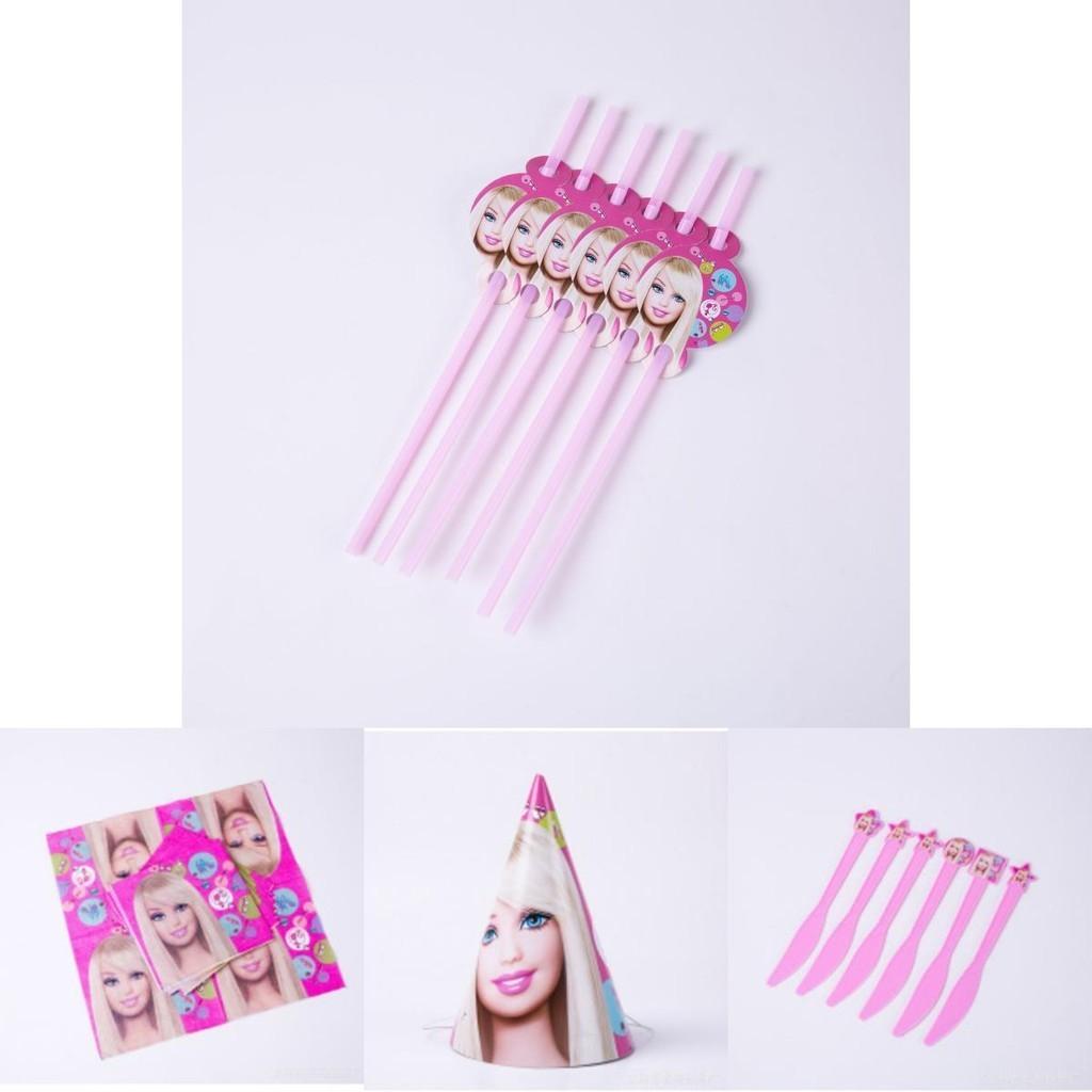 Barbie Doll Pink Birthday Supplies For Girls With Complete Tableware And Toys