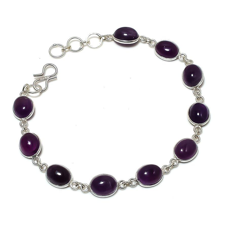 Natural Sage Amethyst Gemstone Handmade 925 Sterling Silver Bracelet 7-8 RB-8