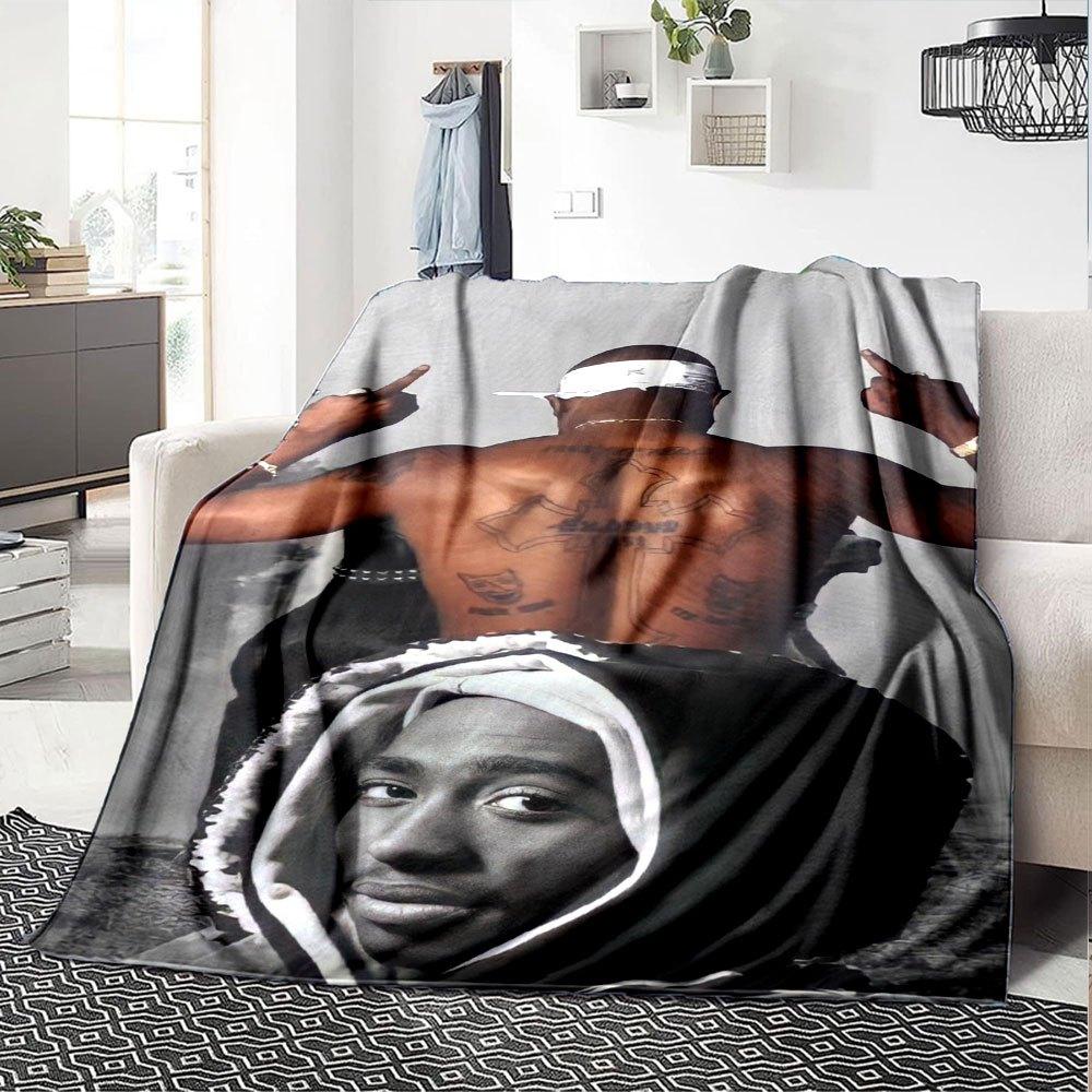 1pc 2PacHip Hop Blanket Soft Lightweight All Season Multi Purpose Throw for Sofa, Bed, Office & Picnics, French Style with Iconic Album Art & Quotes
