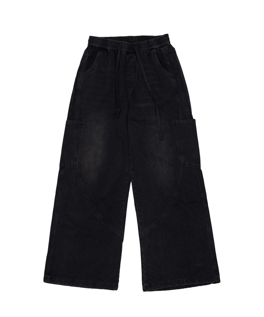 DOUBLE JD Side Pocket Wide Denim Pants (Black)