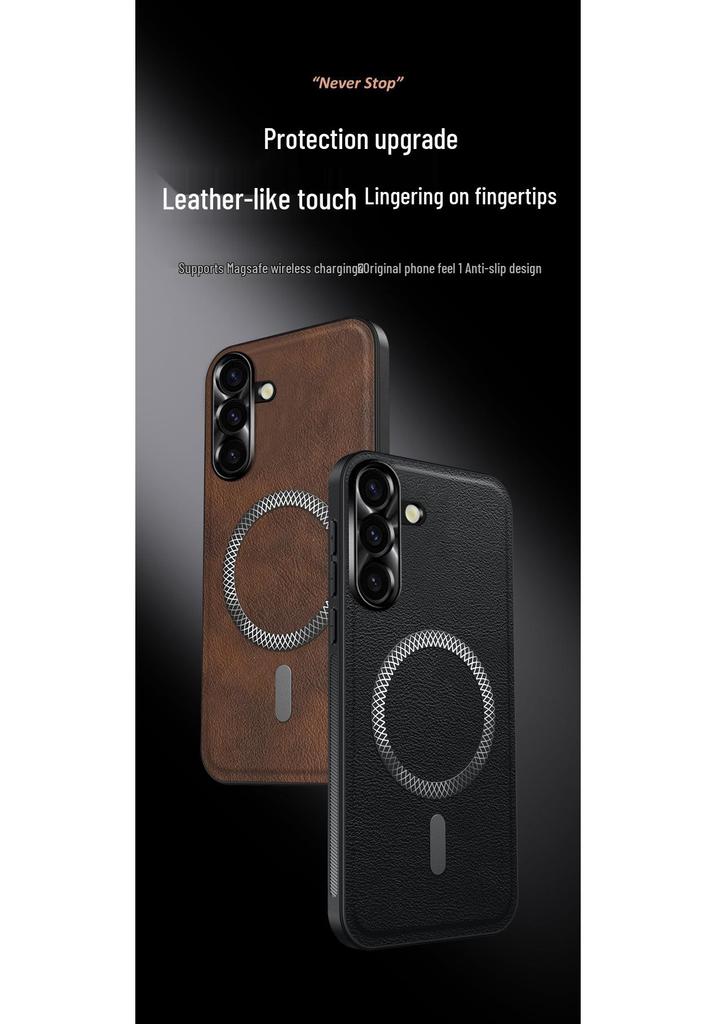 Samsung S26 Ultra Magnetische Metall-Linsenhülle mit Lederstruktur, Sturzsichere S25 Ultra A57 Schutzhülle