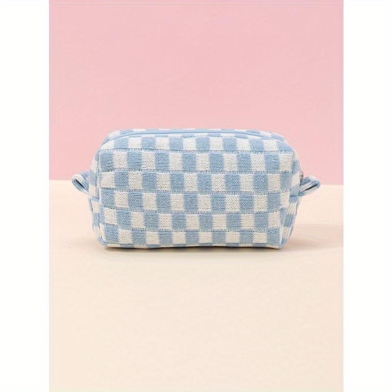 1Pc Makeup Bag Black, Checker Cosmetic Bag Square Waterproof, Women Bags For Make Up, Small Bag Storage Makeup Case, Travelling Bags For Ladies