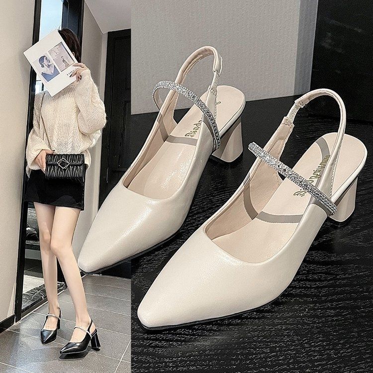 2025 summer fashion pointed head with thick fairy wind water diamond Mary Jane women's shoes new bag head high heel sandals women