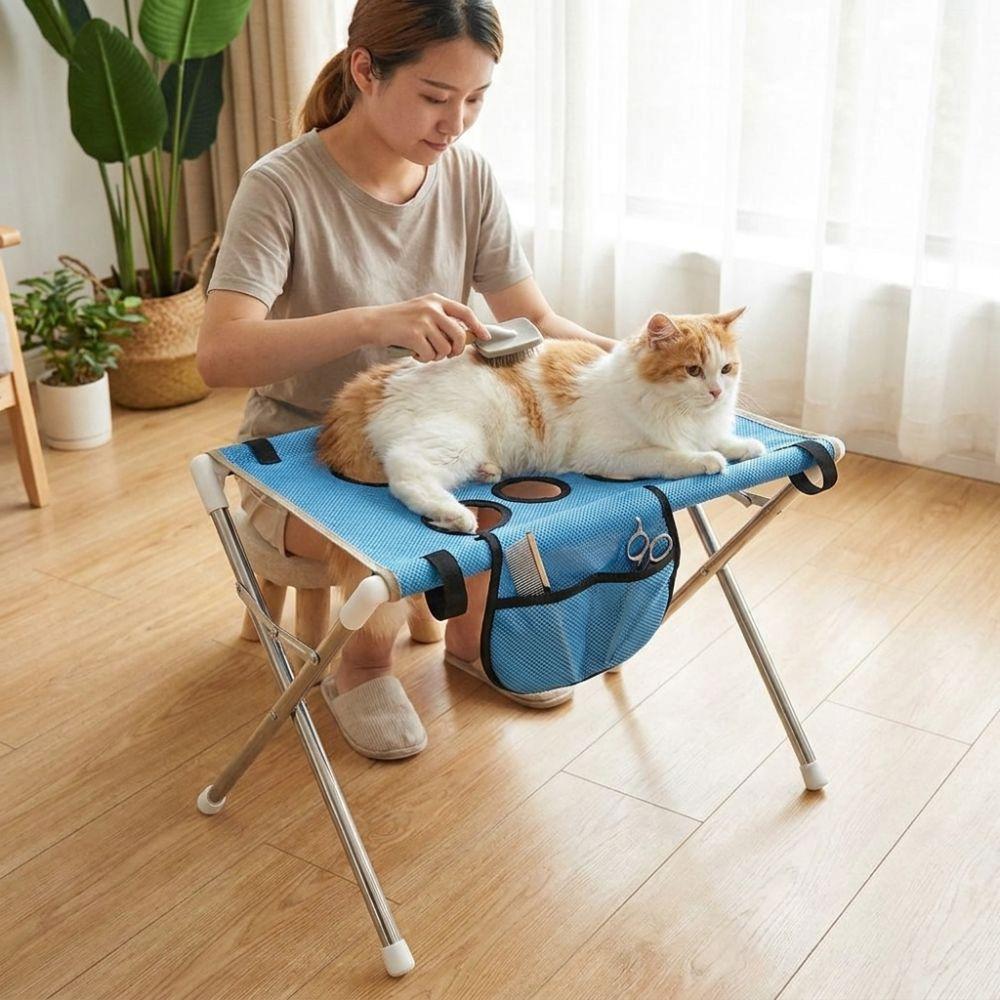 Anti-Tip Folding Pet Grooming Hammock Stainless Steel Frame Cat Nail Trimming Station Household