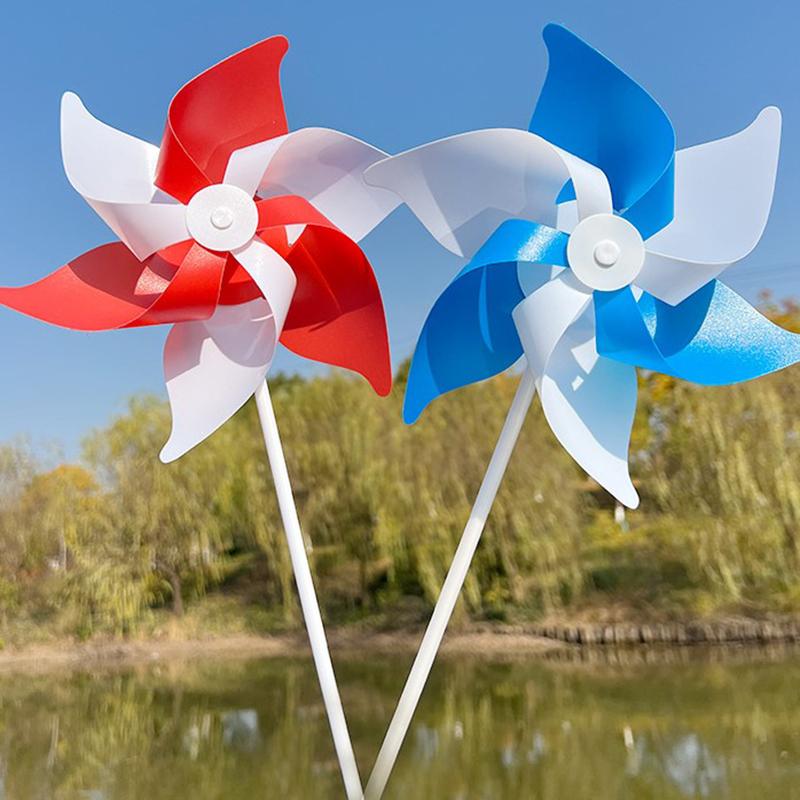 22Cm Six-Leaf Stripes Solid Color Small Plastic Hand-Held Windmills Garden Plant Flower Repellent Windmill Outdoor Decoration