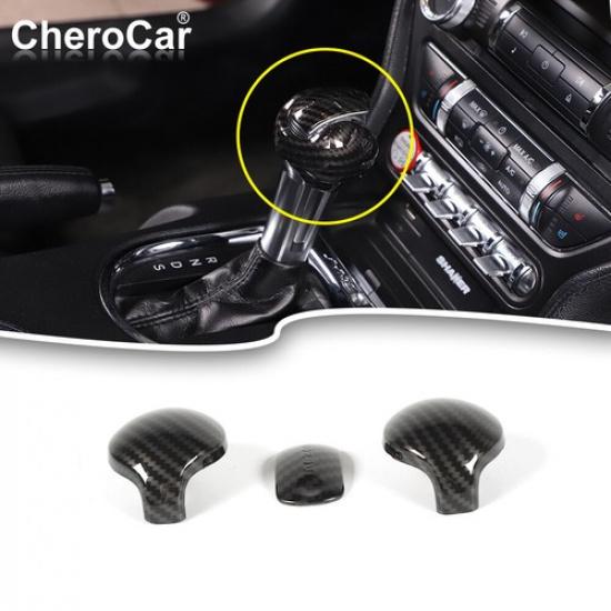 Carbon Fiber Style ABS Gear Shift Knob Cover Trim For Ford Mustang 2015-,3PC