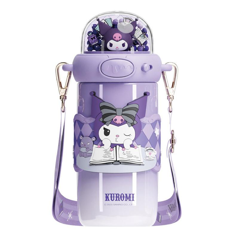 

X&W Sanrio Straw Thermos Cup Cartoon Kuromi Drinking Water Bottle Stainless Steel Vacuum Flasks with 3D Creative Lid Kids Gifts 580ml