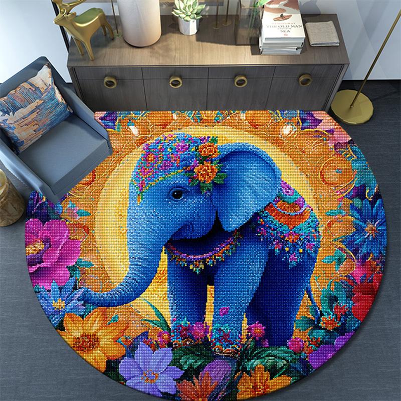 Elephant Round Area Rug,Carpet Rug for Living Room Bedroom Sofa Playroom Decor,Non-slip Floor Mat