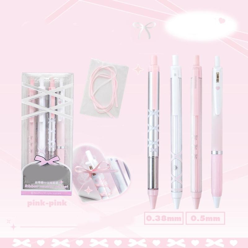 4 Pcs 0.5mm Gel Ink Pen Ballet Strap Bows Neutral Pen Retractable Black Ink Gel Pen Lovely Pressing Pen for Journaling