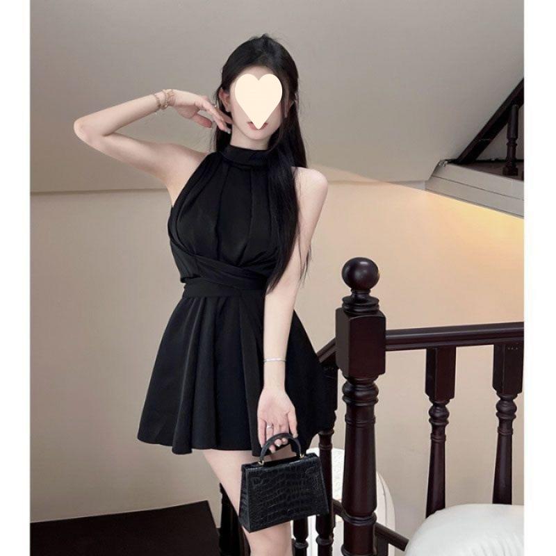 Premium Sleeveless Dress Women's Summer Shoulder Sexy Celebrity Temperament Waist Strap Short Skirt