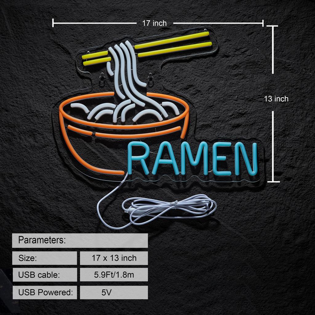 Ramen Neon Sign Noodle LED Light for Wall Décor Dimmable Restaurant Ramen Shop LED Neon Lights USB Powered Neon Art Signs Decor