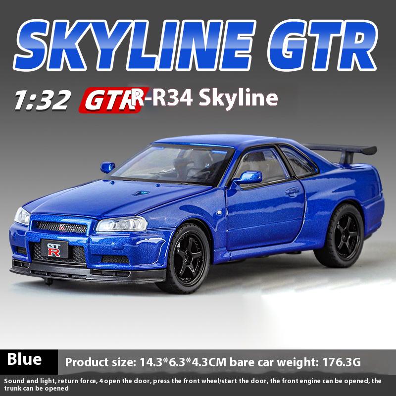 1:32 Nissan Gtr R34 Skyline Supercar Metallo Lega Diecast Modello Auto Collezione Desktop Interno Hobby Ornamento Trendy Regalo di Compleanno