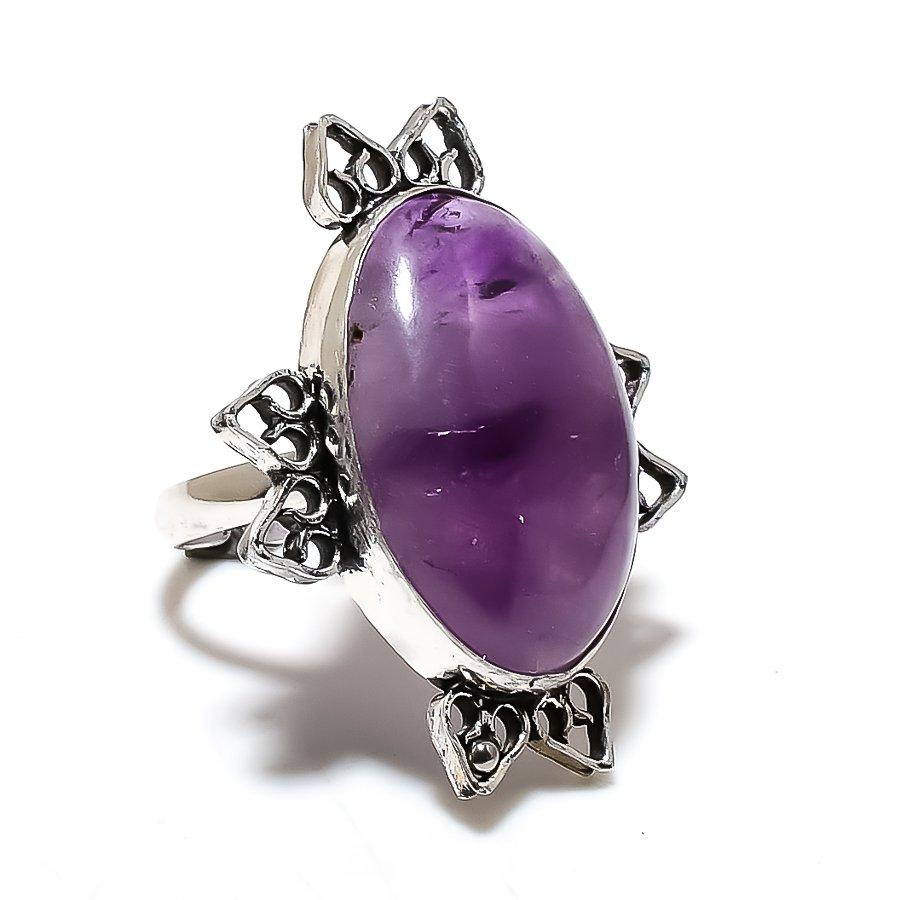 Sage Amethyst Gemstone 925 Sterling Silver Jewelry Ring Size Adjustable SU-10610