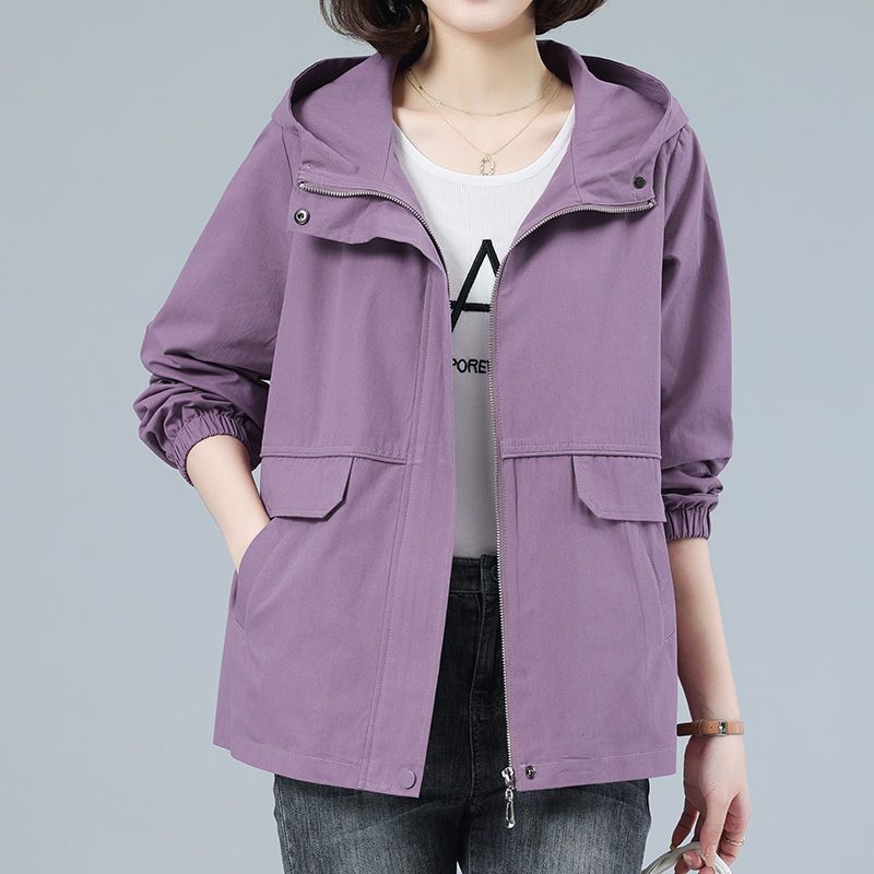Casual Loose Fit Jacket for Women, Mid-Aged Mother Spring Autumn Hooded Coat