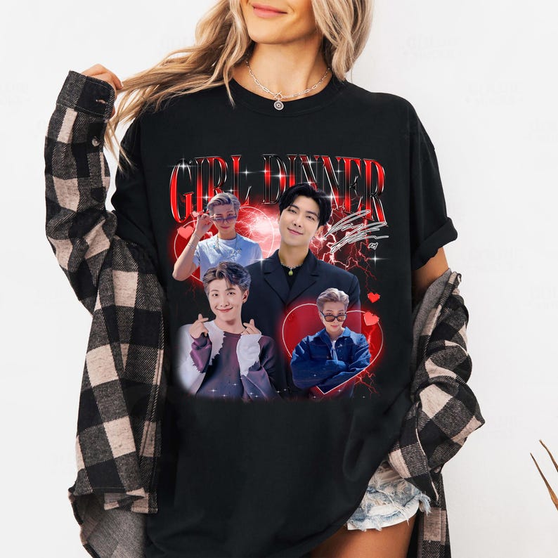 Girl Dinner RM Kim Namjoon T-shirt, Vintage Fans Homage Tee Men Women Hip Hop Streetwear Oversized Tshirt Short Sleeve Casual Clothing