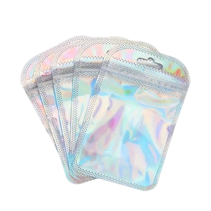 

10/20/50 шт. лазерные пакеты с застежкой-молнией, радужные прозрачные пластиковые самозапечатывающиеся пакеты для упаковки ювелирных изделий, косметические сумки для розничной продажи 10PCS белый