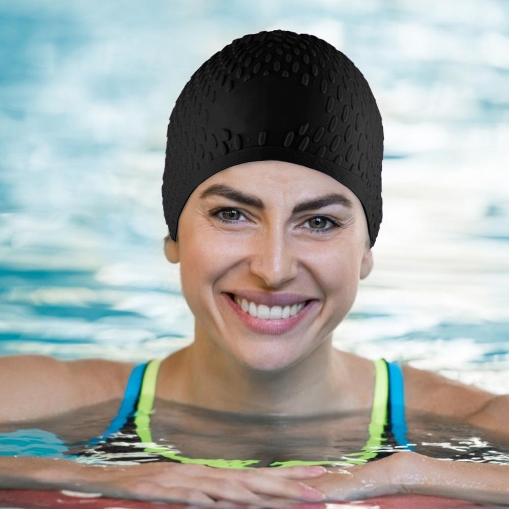 Silicone Swimming Cap Unisex Flexible Waterproof Adult Head Cover Swim Caps Black