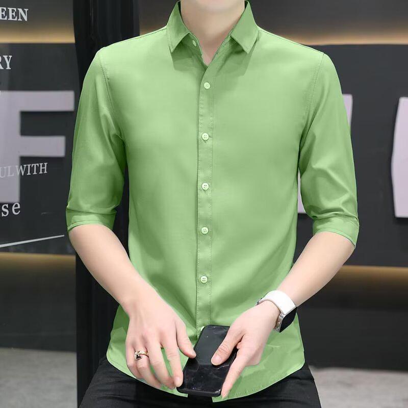 2025 Men's Five-Sleeve Loose Shirt - Japanese Hong Kong Style, Summer Casual Jacket, Trendy and Versatile