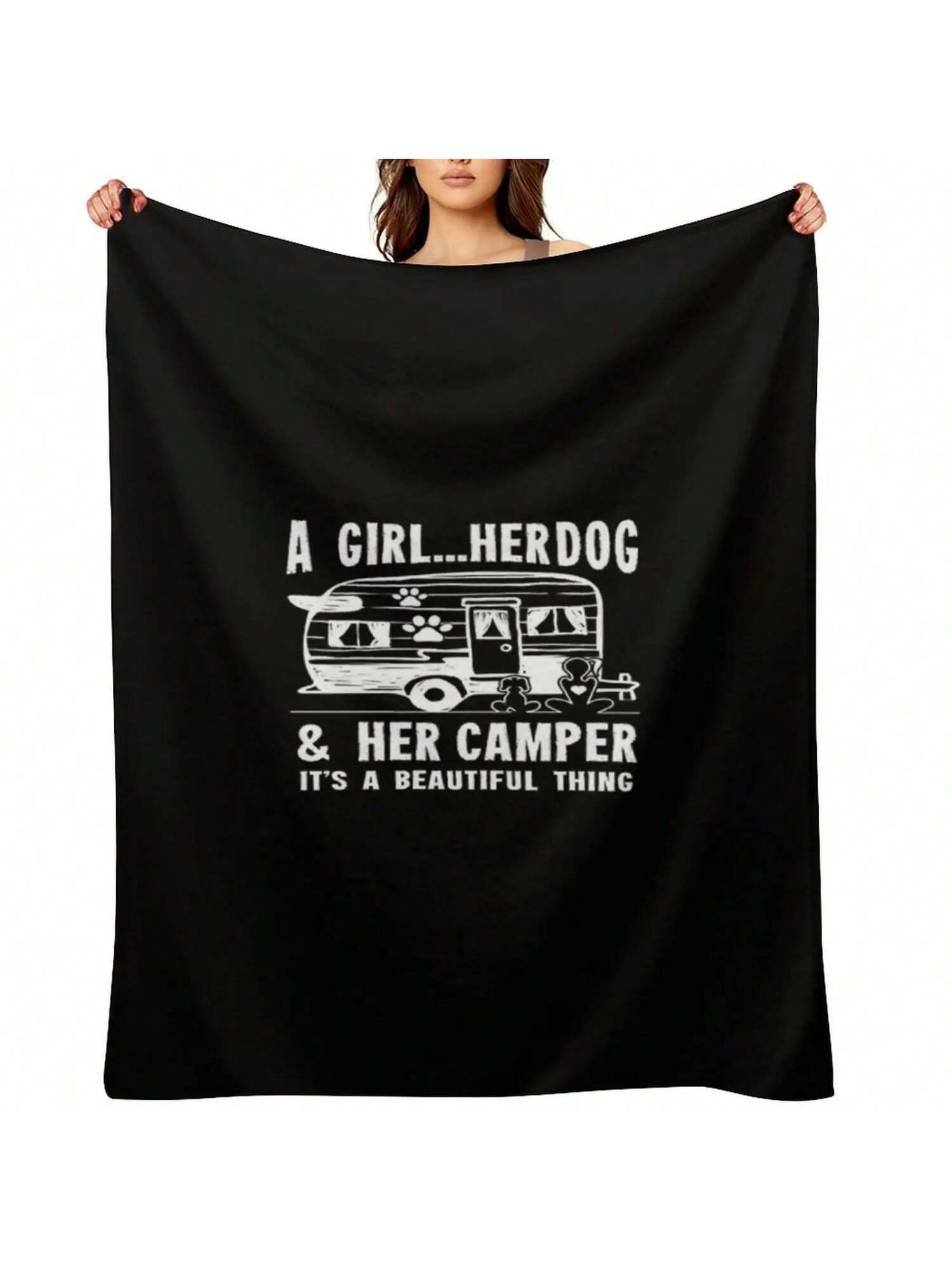 Camping T Shirt Camping A Her Dog And Her Camper Camper Campfire Gifts Tee Throw Blanket Heavy Blankets S разноцветный