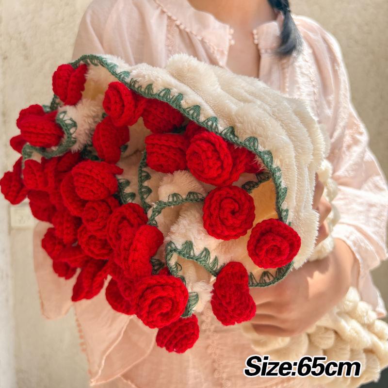 Flannel Rose Bouquet Blanket Crocheted Flower Bouquet Blanket Home Office Sofa Throw Blankets Cover Girls Friends Festival Gift