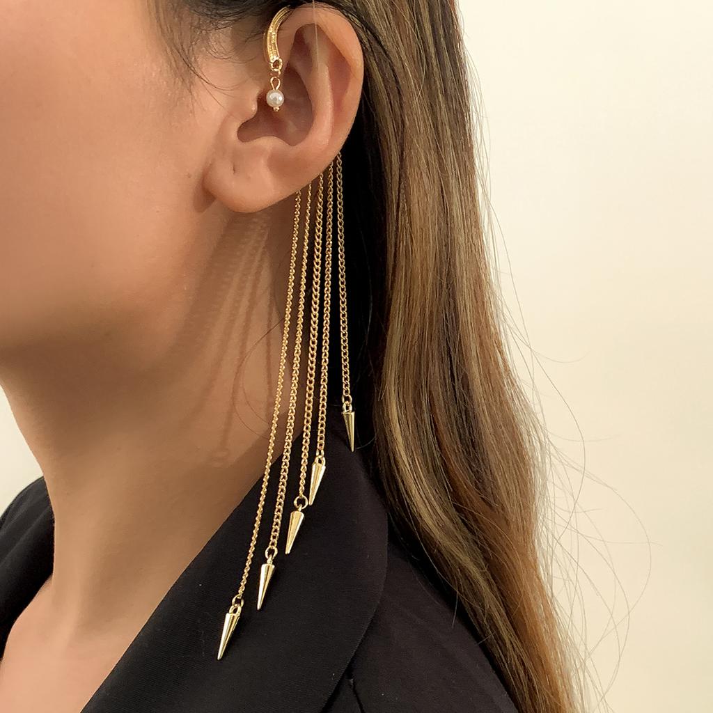 Ingemark Kpop Long Tassel Clip Earring for Women Ladies No Piercing Fake Cartilage Exquisite Ear Bone Clips Pendientes Zircon