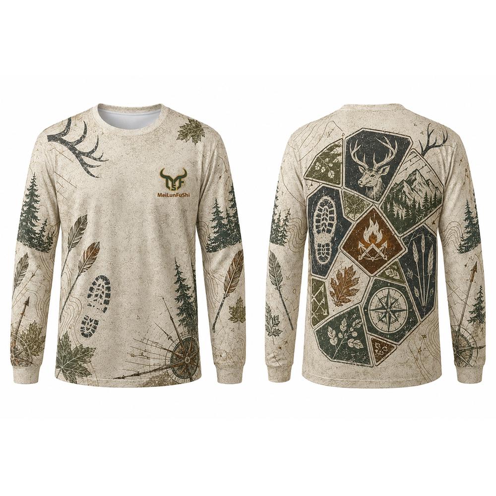 2026 New Outdoor Hunting Long Sleeve T-shirt Camo Compound Bow Graphic Camping Hiking Tops Lightweight Quick Dry Tees Men's Gift