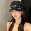 Cloth Denim Octagonal Hat Korean Style Retro Painter Hat Fashion Rivet Denim Beret  Travel