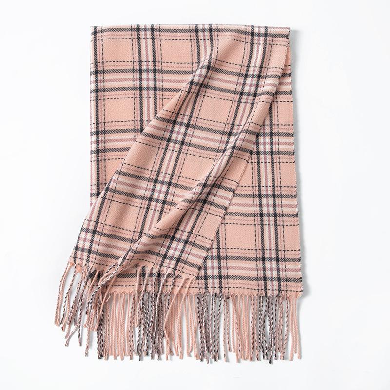 Scarf New Imitation Cashmere Retro Scarf Women's Korean Autumn and Winter Plaid Scarf Tassel Shawl Scarf
