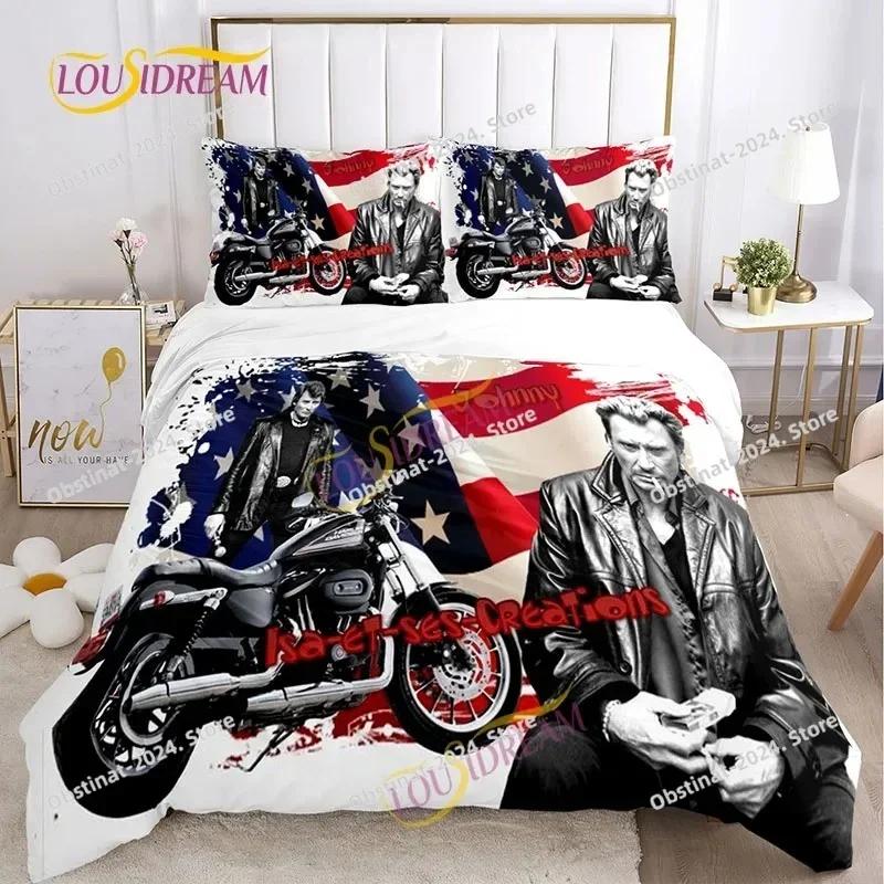Music Print Duvet Set Johnny Hallyday Full Size Polyester Music Bedding Set DIY Fan Gift Oversized Pillow Cover Quilt Cover