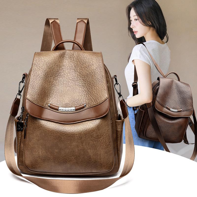 School bag vintage textured soft leather backpack for women, new fashionable casual travel backpack, multi-purpose trendy women's bag wholesale