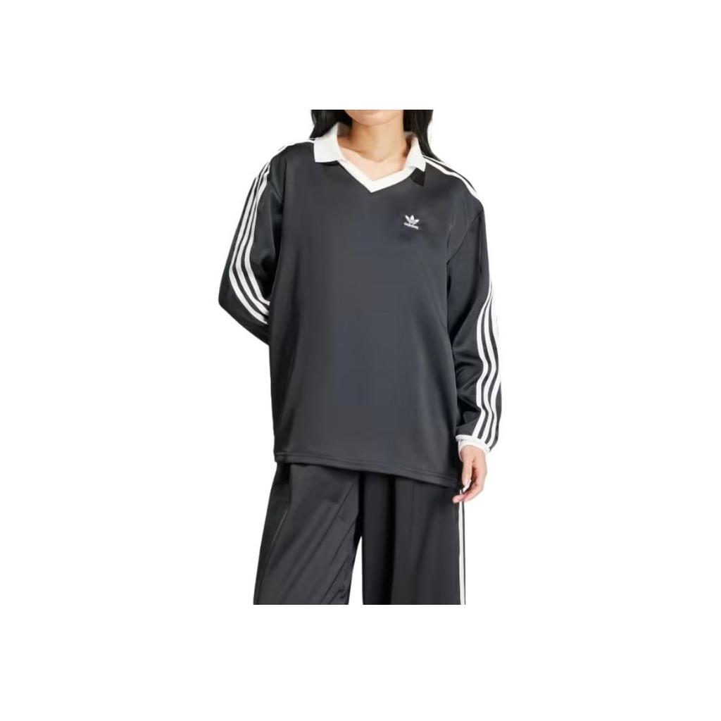 Adidas Striped Satin Long-Sleeve Print T-Shirt Women Tops Black IR6099