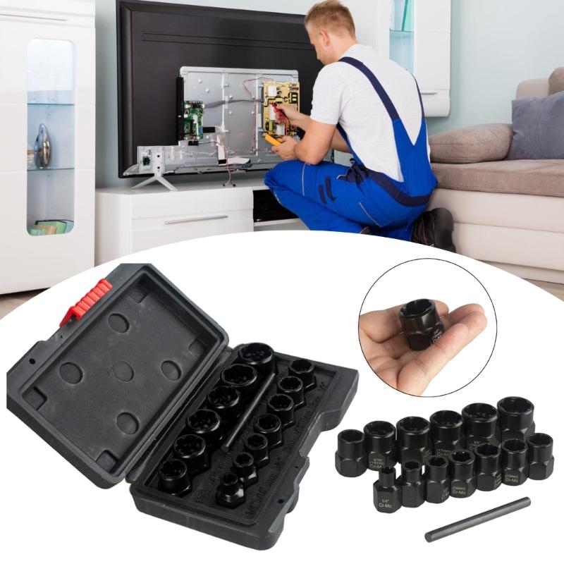 Robuster 14-teiliger Satz Schraubenextraktor-Stecknüsse, geeignet für die schnelle und effiziente Entfernung von Muttern, beschädigten Schrauben und defekten Bolzen
